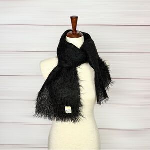 Vintage Black Mohair Wool Scarf Men's Women's Made in Great Britain 9x52"